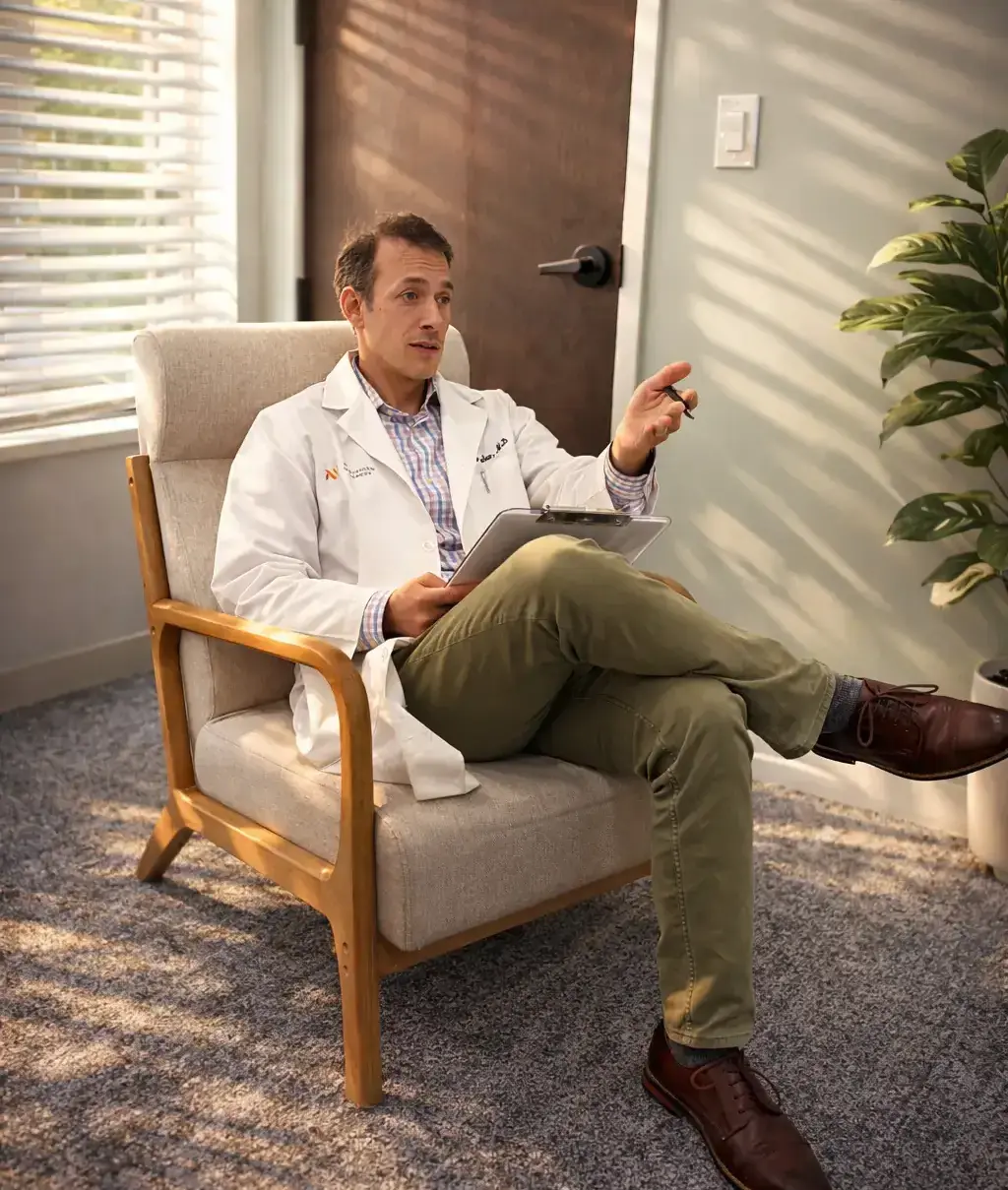 Dr. Moshe Bachar, board-certified addiction medicine specialist, consulting with a patient at Northview Wellness in Norcross, GA